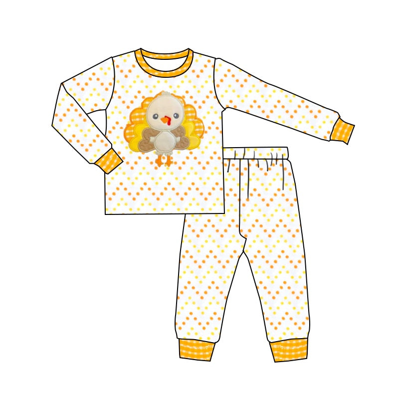 Preorder BLP0730 NO MOQ Turkey yellow-orange polka dots white long-sleeved pants pajamas set