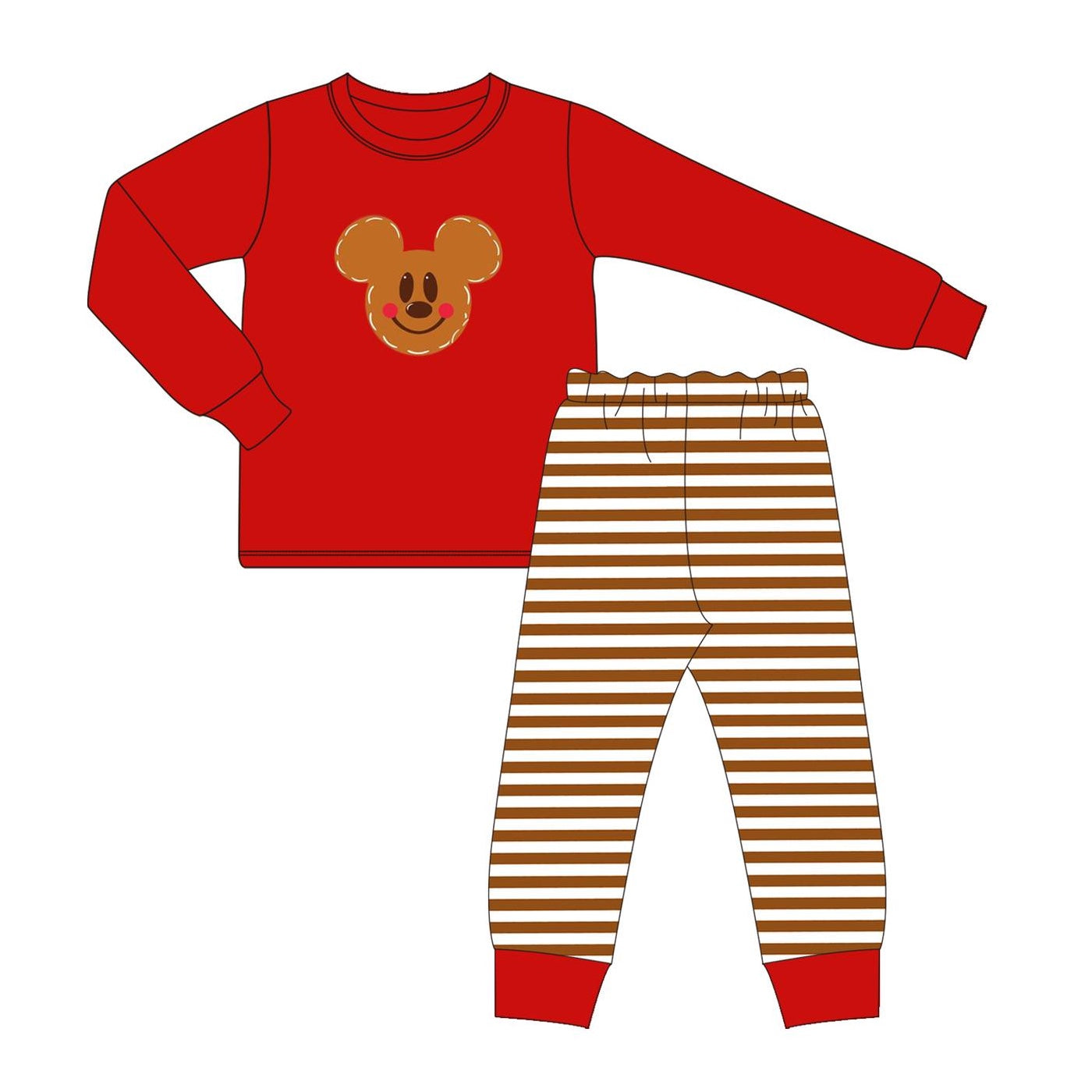 Preorder BLP0733 NO MOQ Mickey Red long sleeve brown striped pantsuit