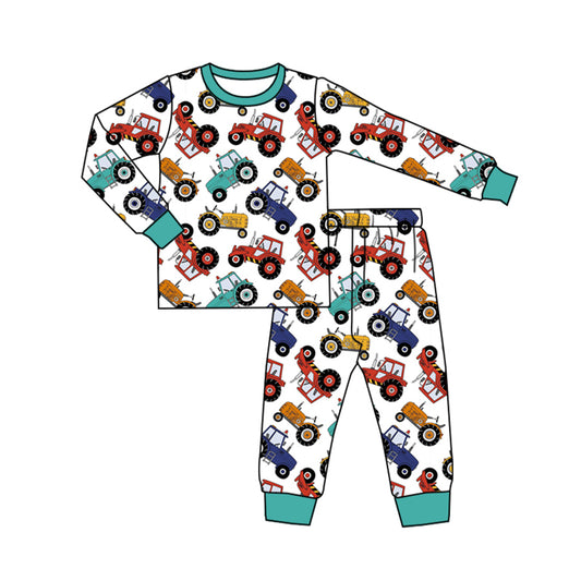 Preorder BLP0735 NO MOQ tractor white long sleeve pants pajamas set