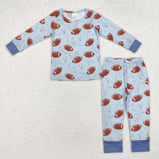 BLP0740 Modal football symbol blue long sleeve pants pajamas set