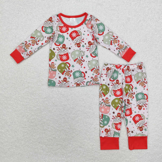 BLP0783 Modal Christmas Gingerbread Man cup Red long sleeve pants pajamas set