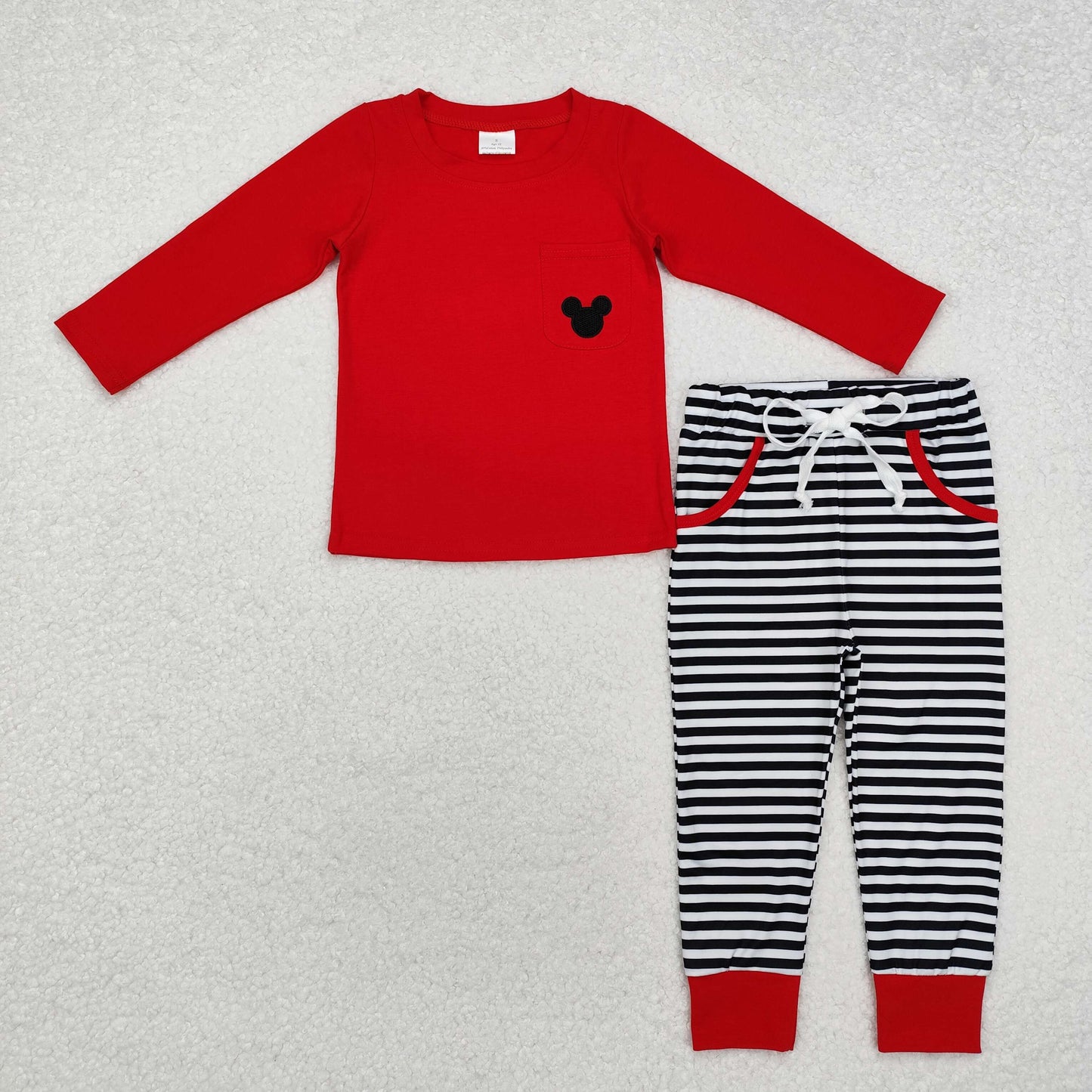 BLP0796 New Year Red Embroidery mouse black striped outfits Boys boutique sets 20241112 RTS