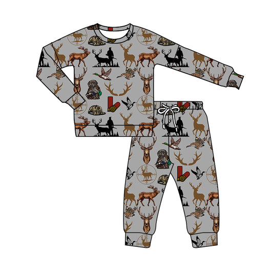 Preorder BLP0799 Duck antler hunting grey long sleeve trousers pajama set