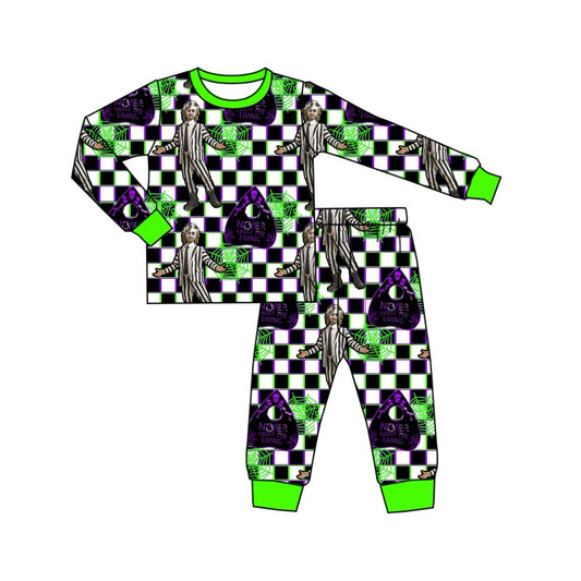 Preorder BLP0801 Halloween Clown Spider Web black and white checkered long sleeve pants pajamas set