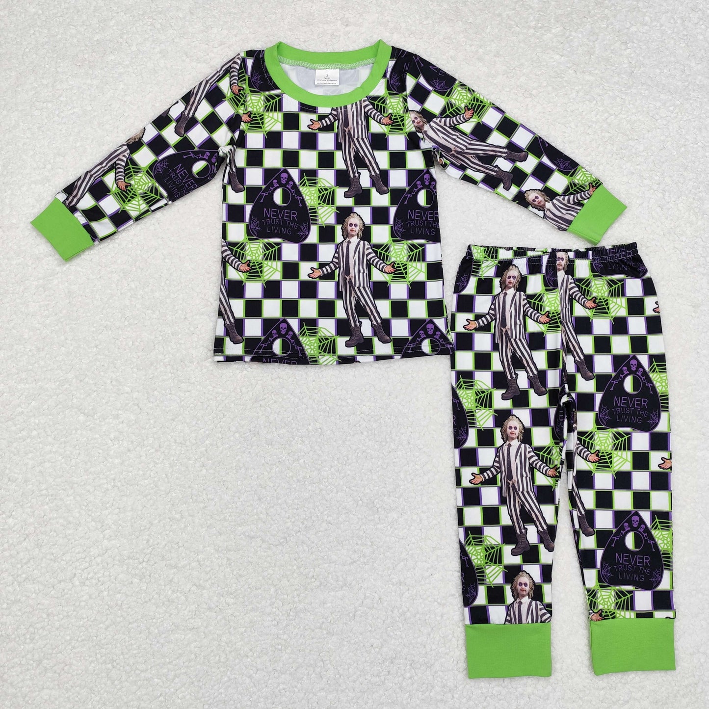 BLP0801 Halloween Clown Spider Web black and white checkered long sleeve pants pajamas set