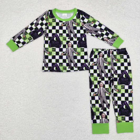 BLP0801 Halloween Clown Spider Web black and white checkered long sleeve pants pajamas set