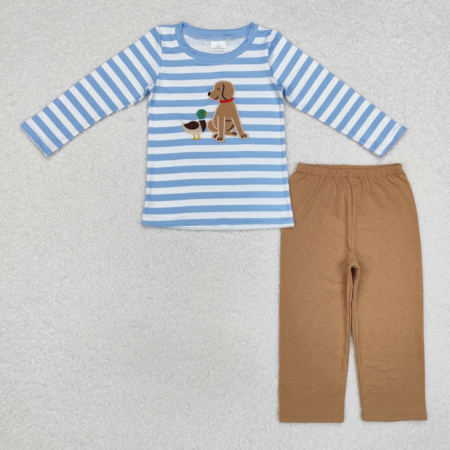 BLP0805 Embroidered Duck Puppy blue and white striped long sleeve brown pantsuit new arrival