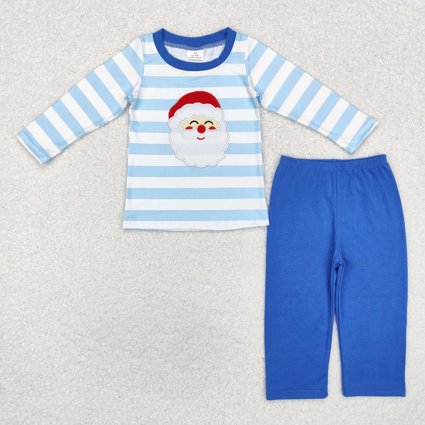 BLP0810 Embroidered Santa Claus blue and white striped long sleeve pantsuit