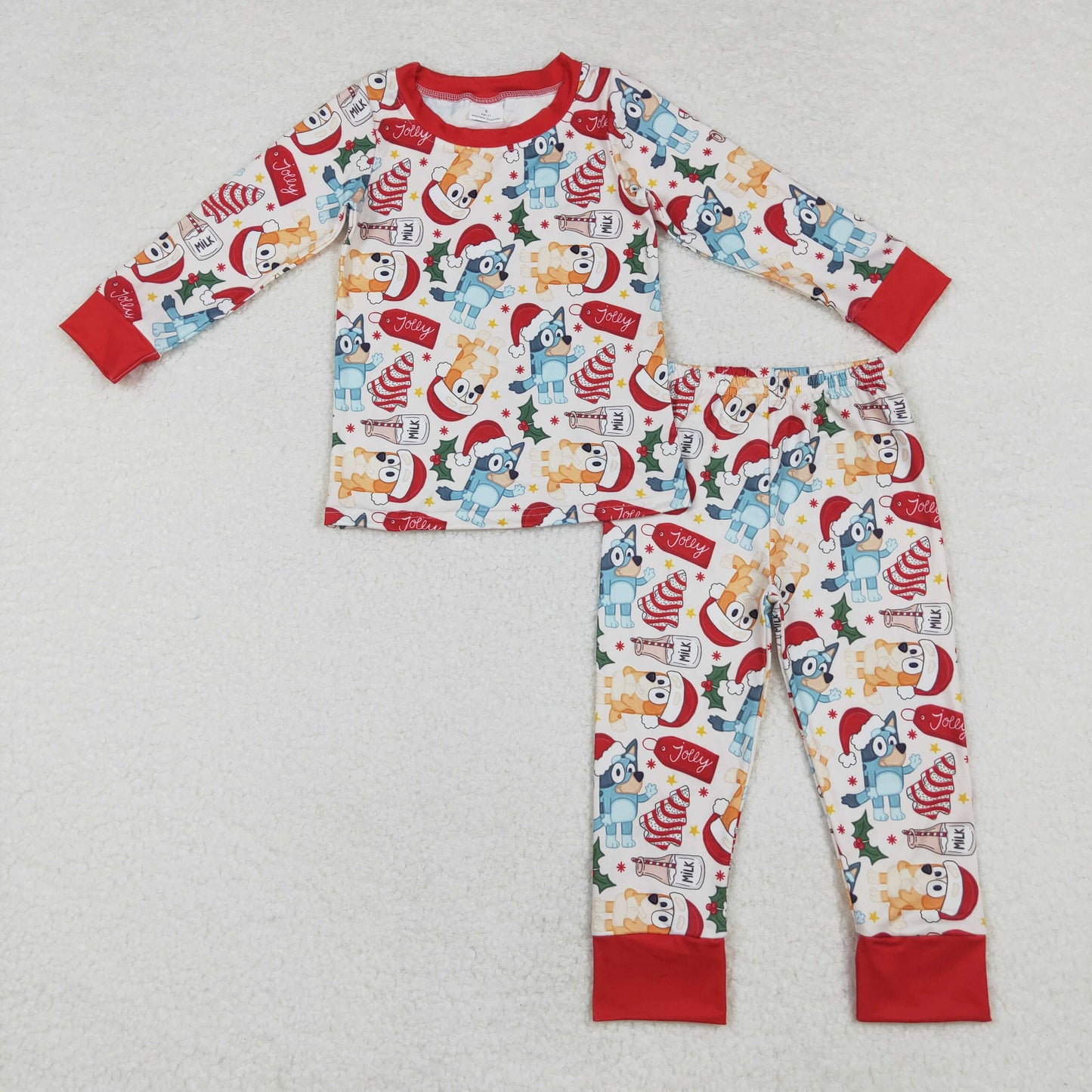 BLP0821 Christmas milk cookies red and white long sleeve pants pajamas set