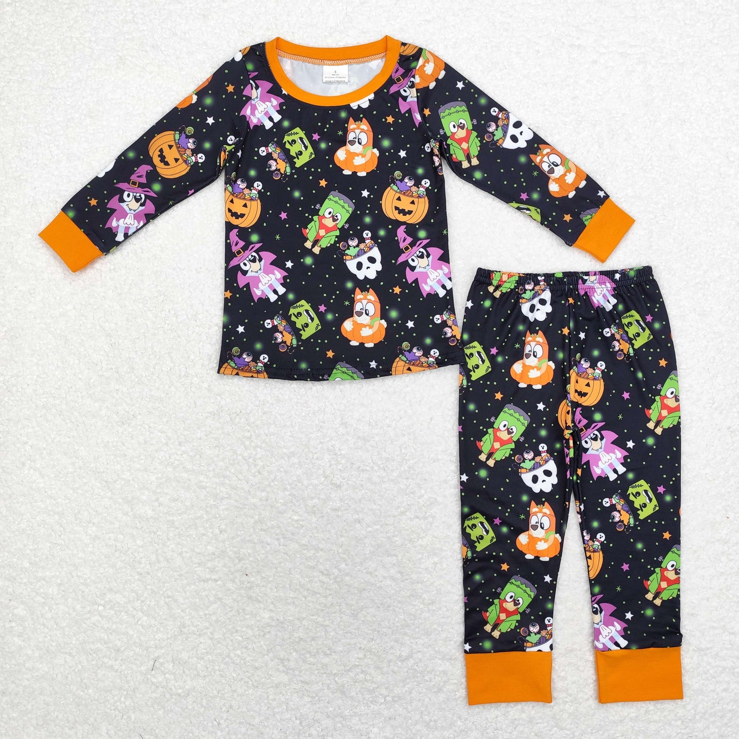 BLP0825 bluey Halloween Pumpkin Star Black Orange long sleeve pants pajamas set