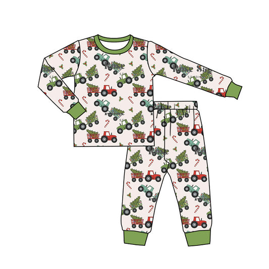 Preorder BLP0849 Christmas tree tractor crutch beige green long sleeve pants pajamas set