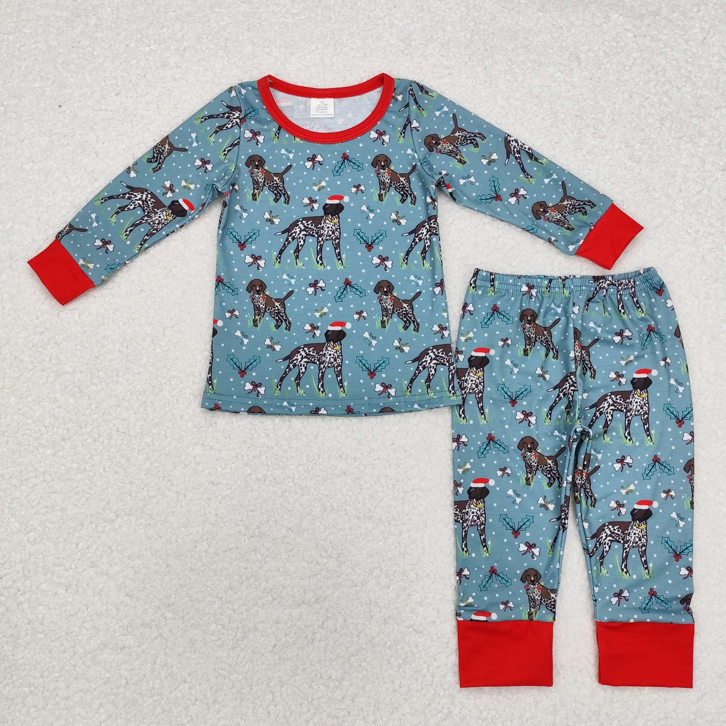 BLP0850 Modal Christmas puppy red green long sleeve pants pajamas set