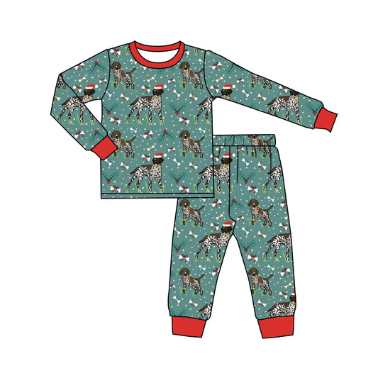 Preorder BLP0850 Christmas puppy red green long sleeve pants pajamas set