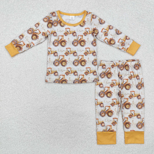 BLP0856 Modal tractor yellow long sleeve pants pajamas set