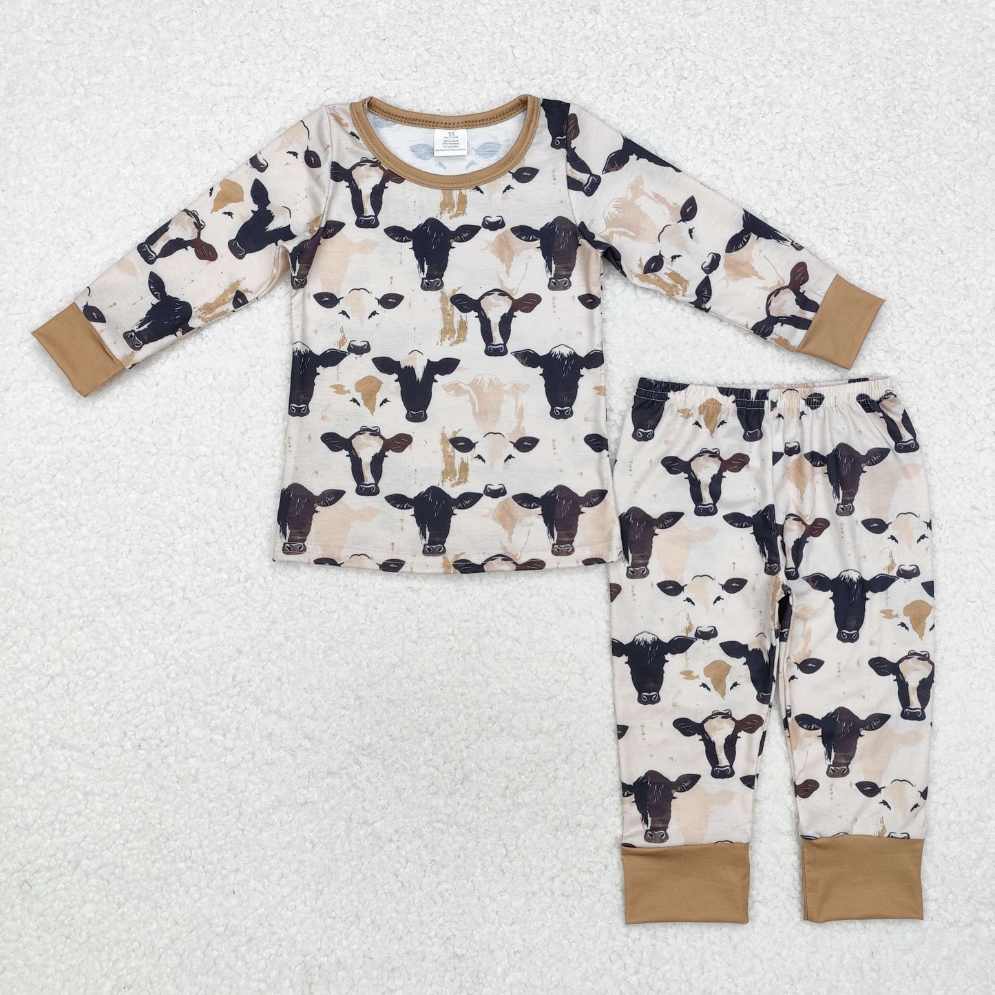 BLP0860 Modal Cow brown long sleeve pants pajamas set