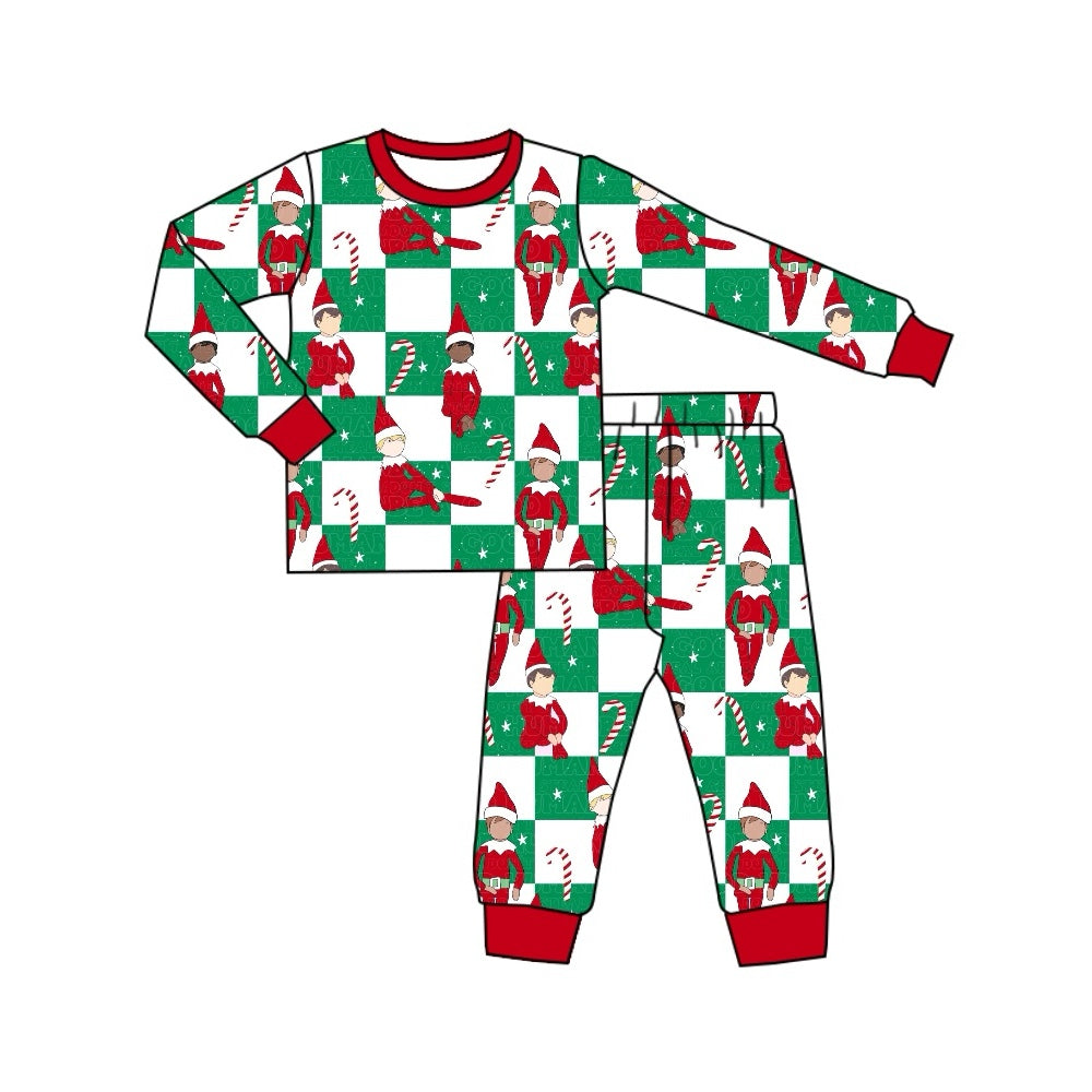 Preorder BLP0875 Christmas Elf Crutch green and white plaid long-sleeved trousers pajama set