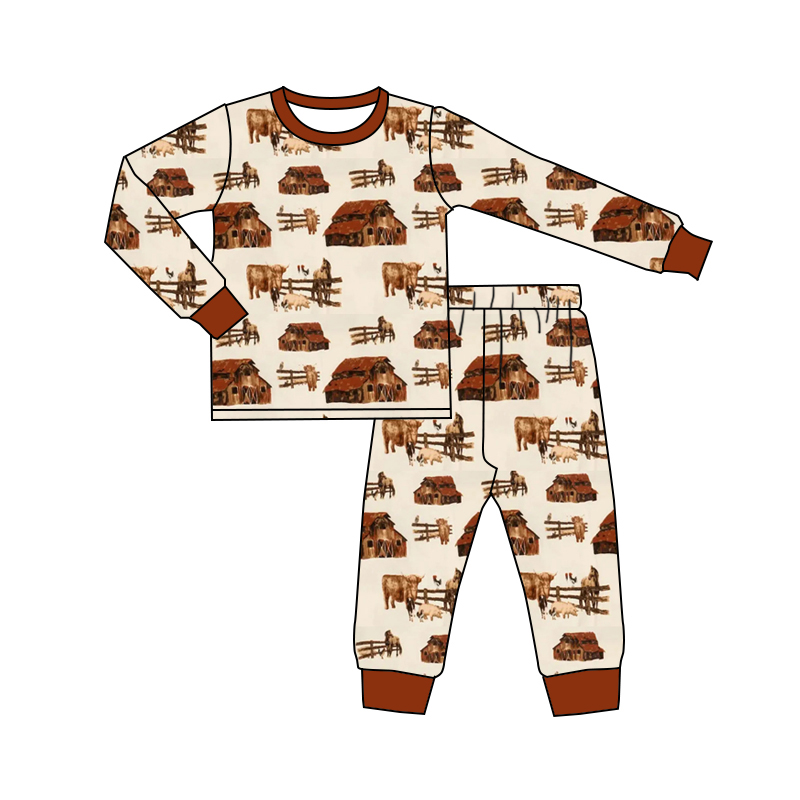 Preorder BLP0876 Farm animal Red House Long sleeve pants pajamas set