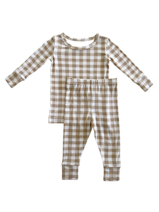 Preorder BLP0879 Light brown plaid long sleeve trousers pajamas set high quality wholesale