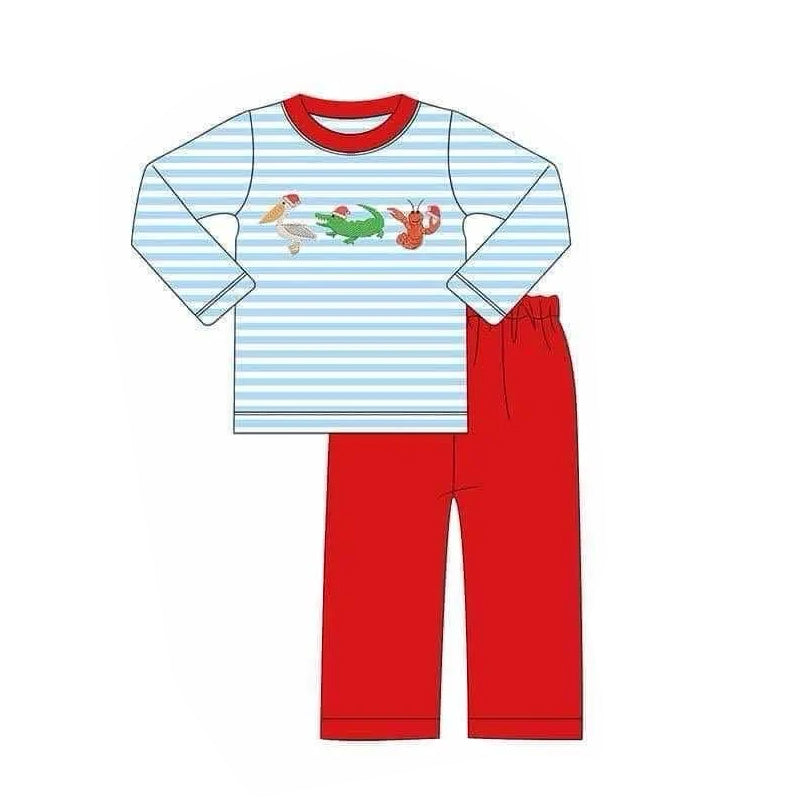 Preorder BLP0894 Bird crocodile lobster blue striped long sleeve red pants set high quality wholesale