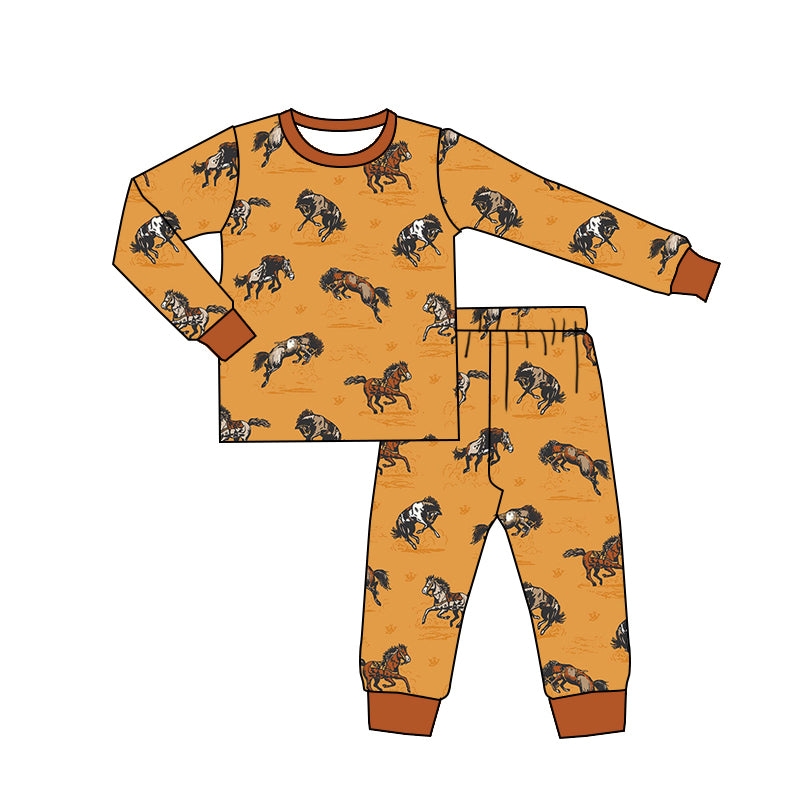 Preorder BLP0899 Horse yellow brown long sleeve trousers pajamas set