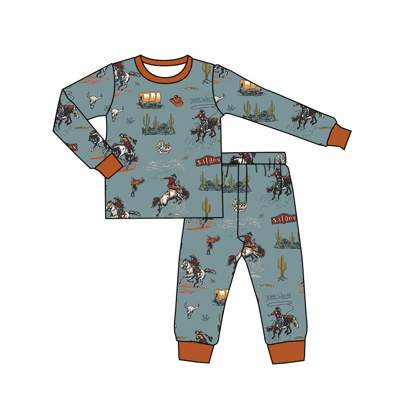 Preorder BLP0900 Riding cactus blue brown long sleeve pants pajamas set