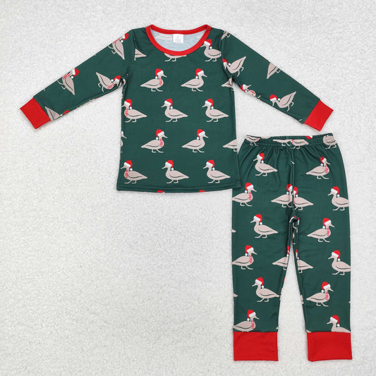 BLP0903 Christmas Bamboo Pajamas Duck Green Long Sleeve Top Pants Boys Pajamas Set RTS 202509