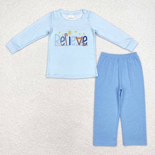 BLP0904 believe Jesus light blue long sleeve pantsuit