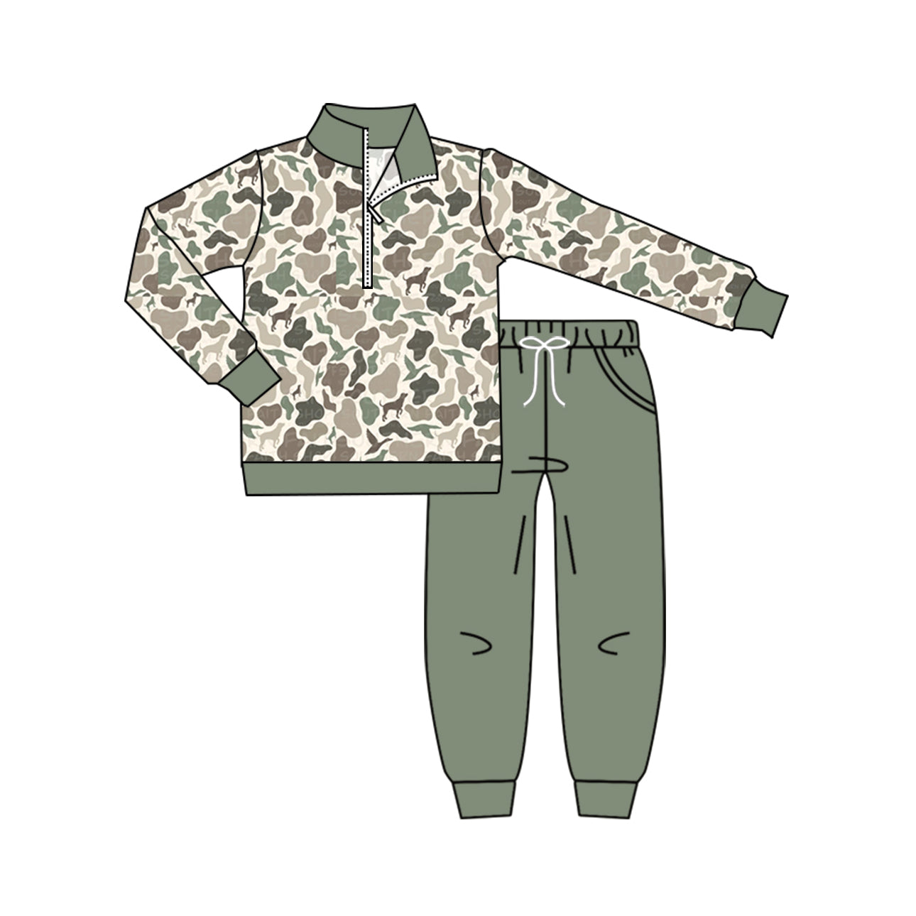 Preorder BLP0905 Duck Puppy camouflage rice green zipper long sleeve pants suit