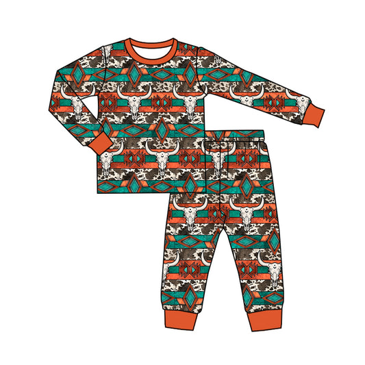 Preorder BLP0908 Alpine bull head geometry orange brown long sleeve trousers pajamas set