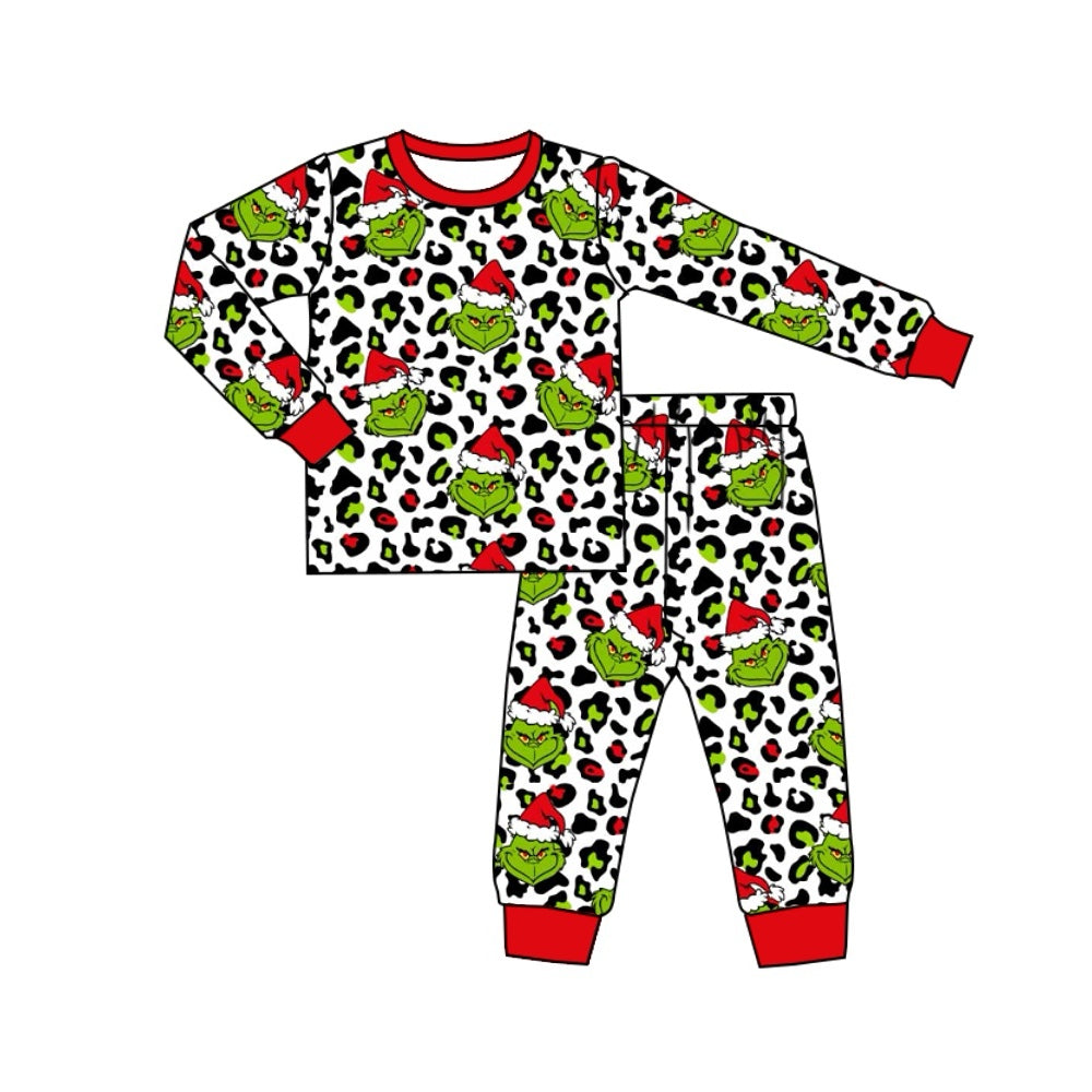 Preorder BLP0911 grinch leopard print red and white long-sleeved pants pajama set