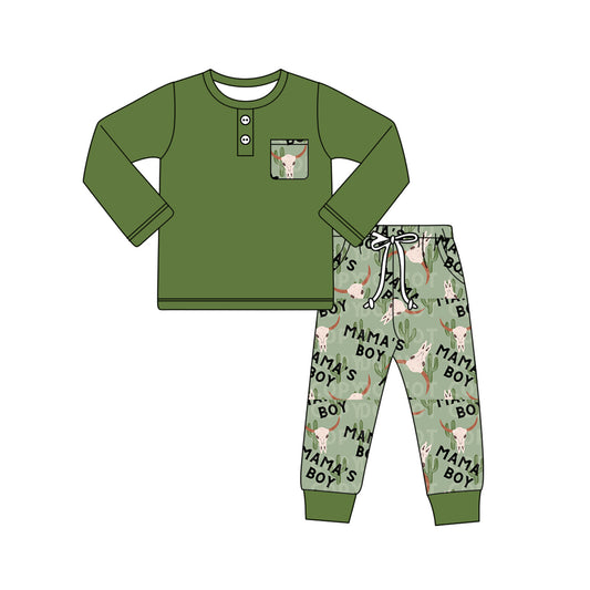 Preorder BLP0920 mama's boy cactus cow head pocket green long sleeve pant set High quality