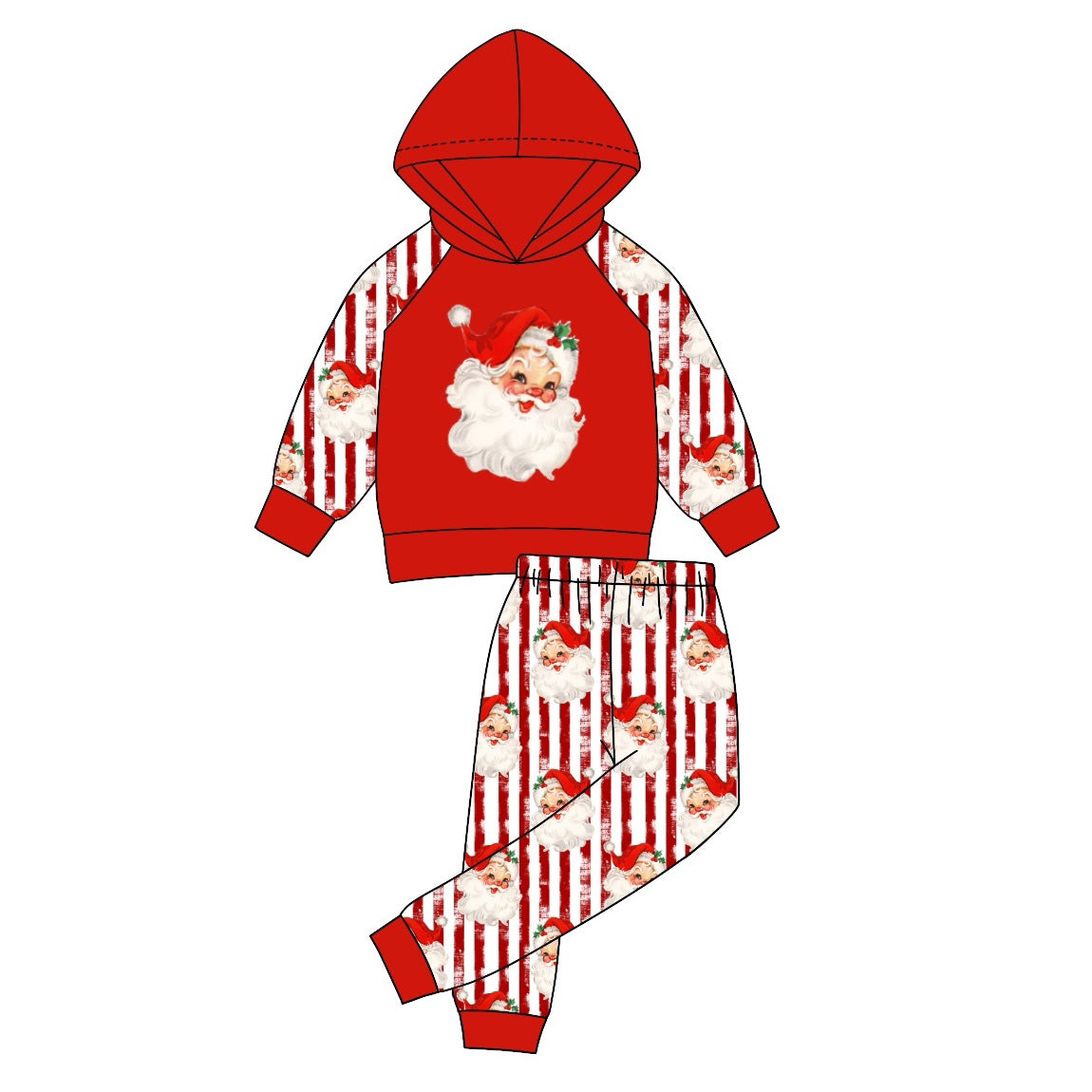 Preorder BLP0931 Santa striped red hooded long-sleeved pantsuit