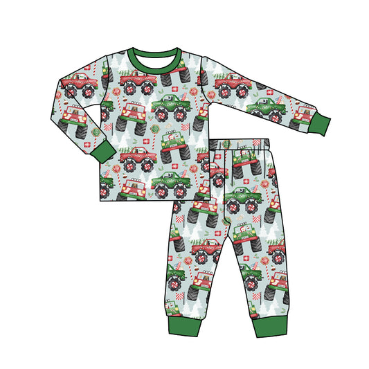 Preorder BLP0933 Christmas Red Green truck long sleeve pants pajamas set high quality