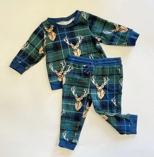 Preorder BLP0936 Elk teal plaid long-sleeved pants suit