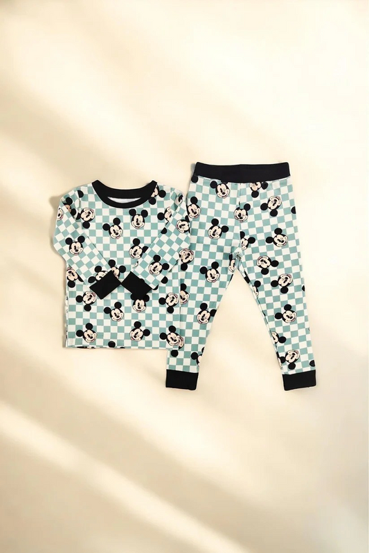 Preorder BLP0937 Mickey green plaid long-sleeved pant pajama set