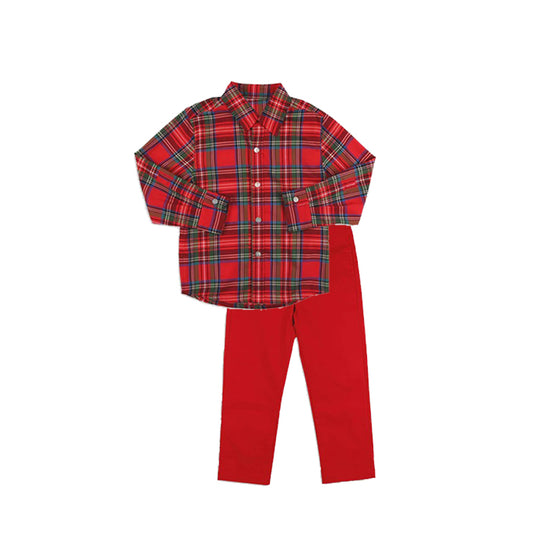 Preorder BLP0939 Christmas red and green plaid button-up long-sleeved pants suit