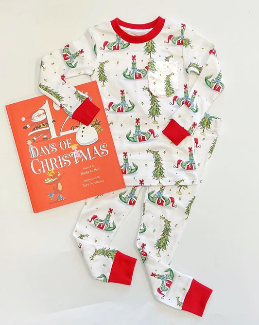 Preorder BLP0940 Christmas tree gift Crocodile red and white long sleeve pants pajamas set