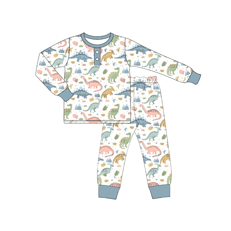 Preorder BLP0941 Dinosaur blue and white long sleeve pants pajamas set