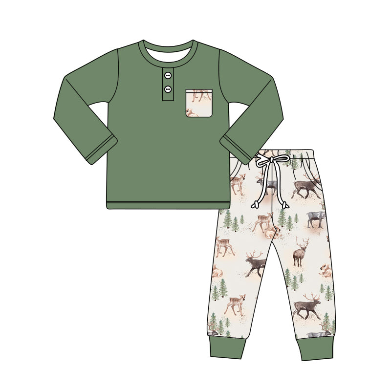 Preorder BLP0944 Elk animal pocket green long sleeve pant suit