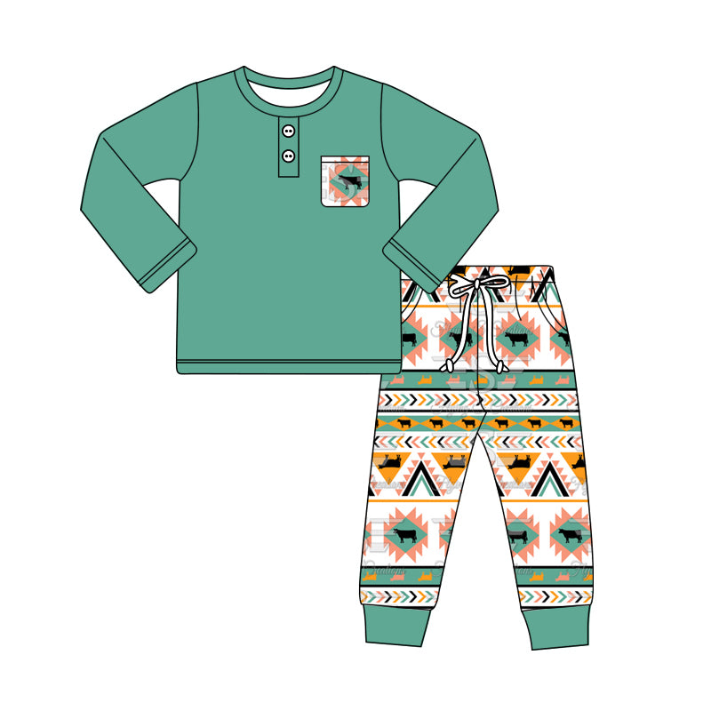 Preorder BLP0950 Bull geometry pocket green long sleeve pants suit