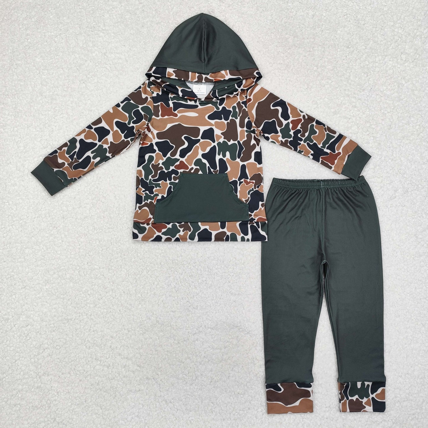 BLP0962 Dark Green Camouflage Pocket Hooded Long Sleeve Pants Boys Sets RTS 20241127