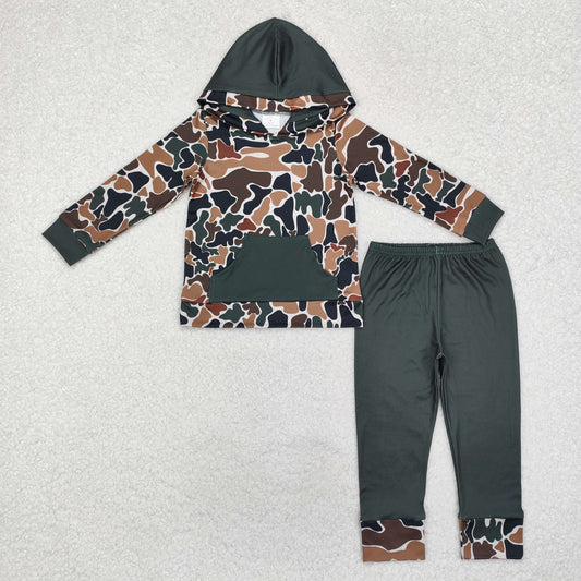 BLP0962 Dark Green Camouflage Pocket Hooded Long Sleeve Pants Boys Sets RTS 20241127