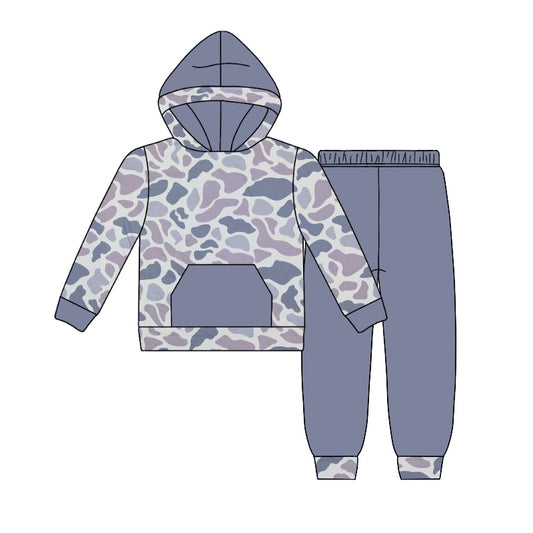 Preorder BLP0963 Pocket camo gray blue hooded long-sleeved pant suit