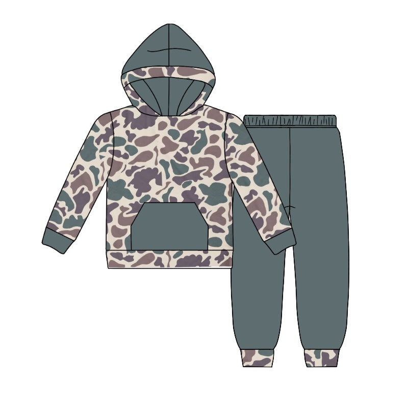 Preorder BLP0964 Pocket camouflage beige green hooded long-sleeved pantsuit