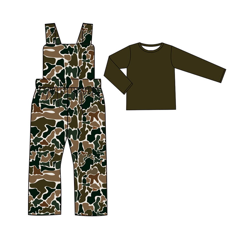 Preorder BLP0966 Solid color dark brown long sleeve camouflage beige strap jumpsuit set