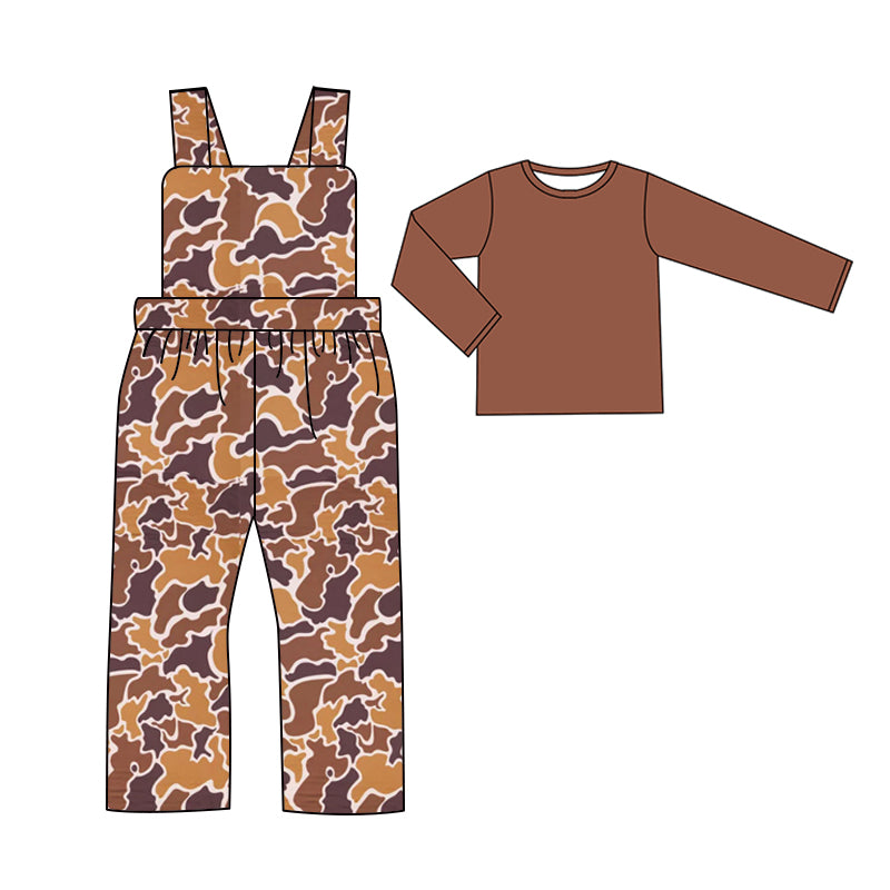 Preorder BLP0968 Solid color long-sleeved camouflage yellow-brown strap jumpsuit set