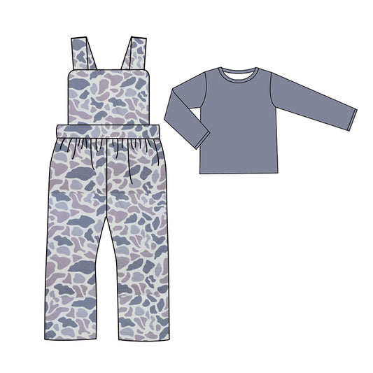 Preorder BLP0969 Solid color long sleeve camouflage gray blue strap jumpsuit set