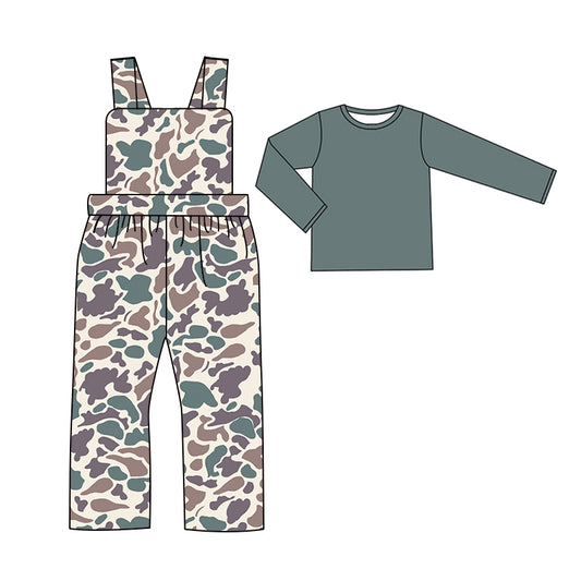 Preorder BLP0970 Solid color long sleeve camouflage rice green back strap jumpsuit set