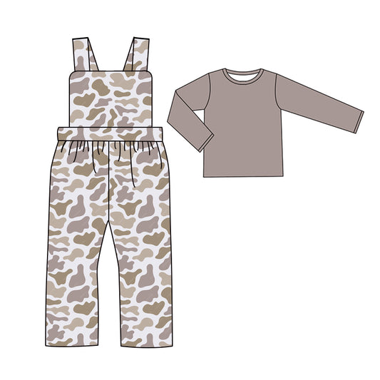 Preorder BLP0971 Solid color long sleeve camouflage gray brown strap jumpsuit set