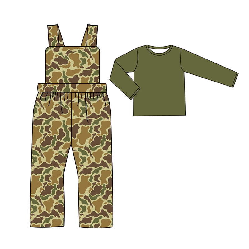 Preorder BLP0973 Solid color long sleeve camouflage green strap onesie set